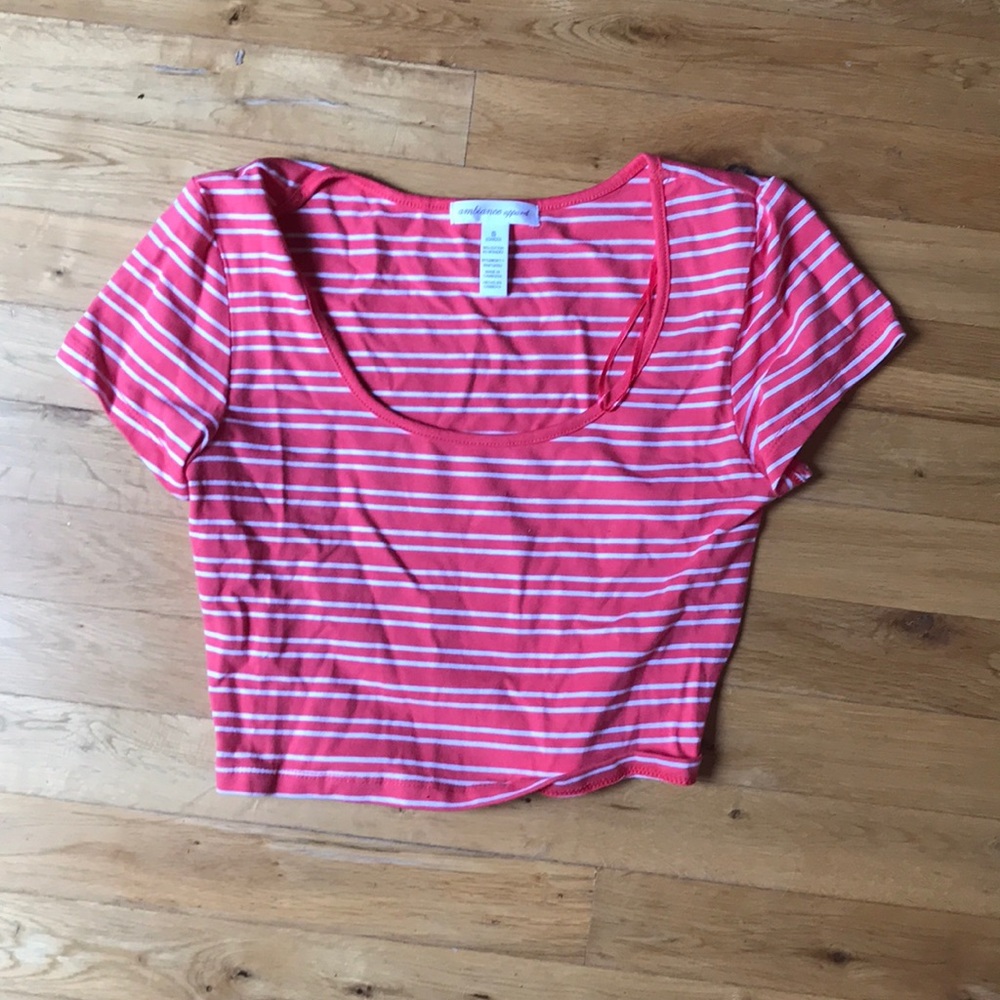 Pink and white strip crop top